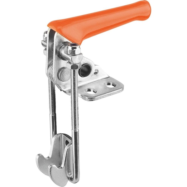 Latch-Action Clamp Vertical W Fixed Jaw, A=26, L2=22, Stainless Steel Bright, Comp: Plastic, Orange